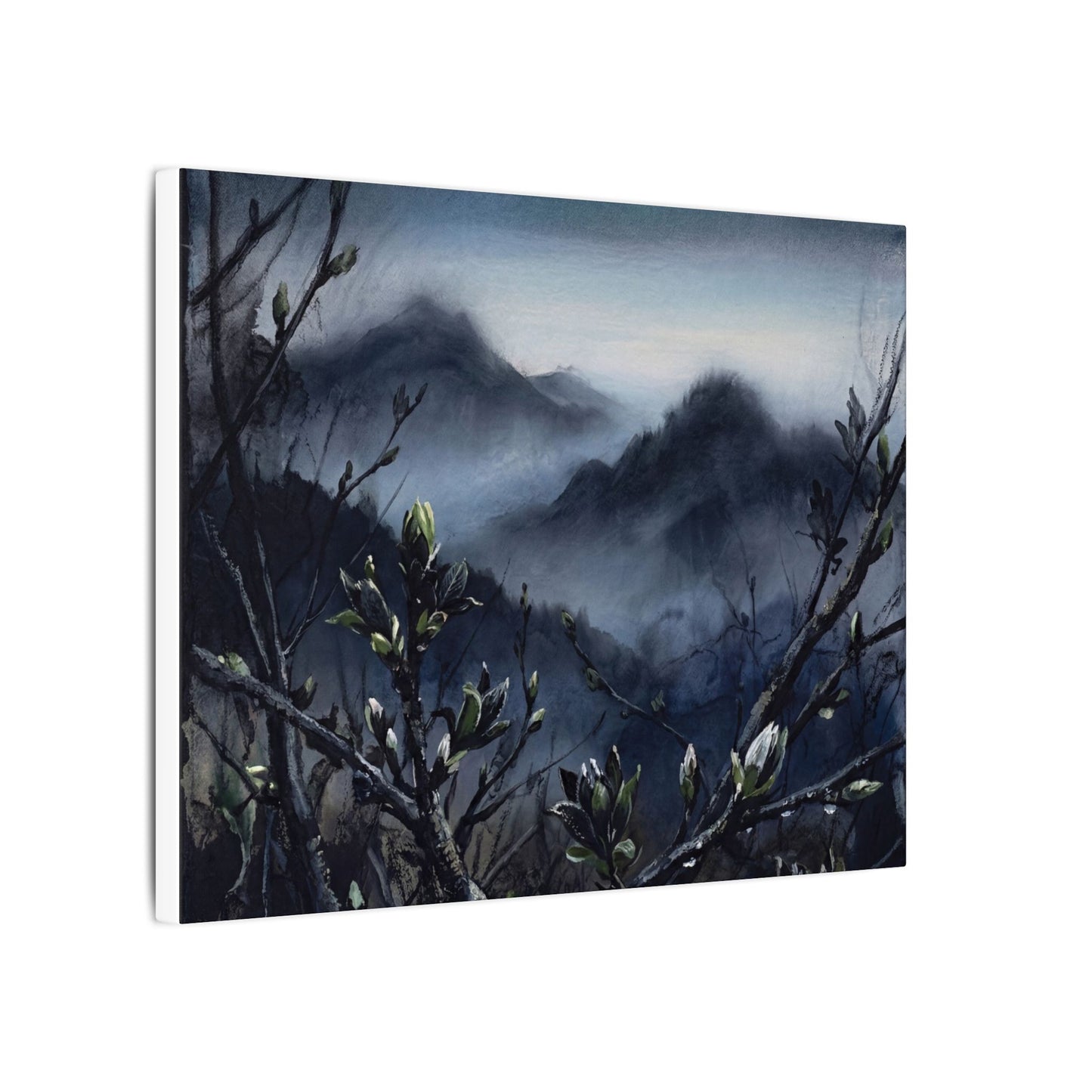 Mountain Mist Spring Canvas Art | Dark Japandi Atmospheric Design