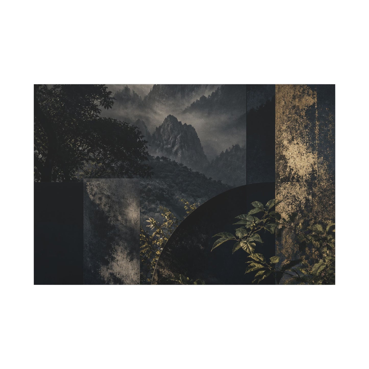 Mountain Mist Summer Canvas Art | Dark Japandi Atmospheric Design