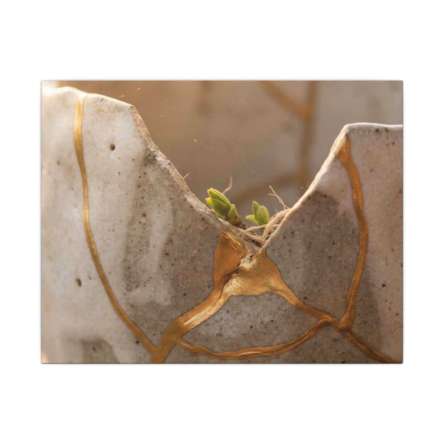 Golden Hour Broken Pottery Canvas Art - Japandi Kanso