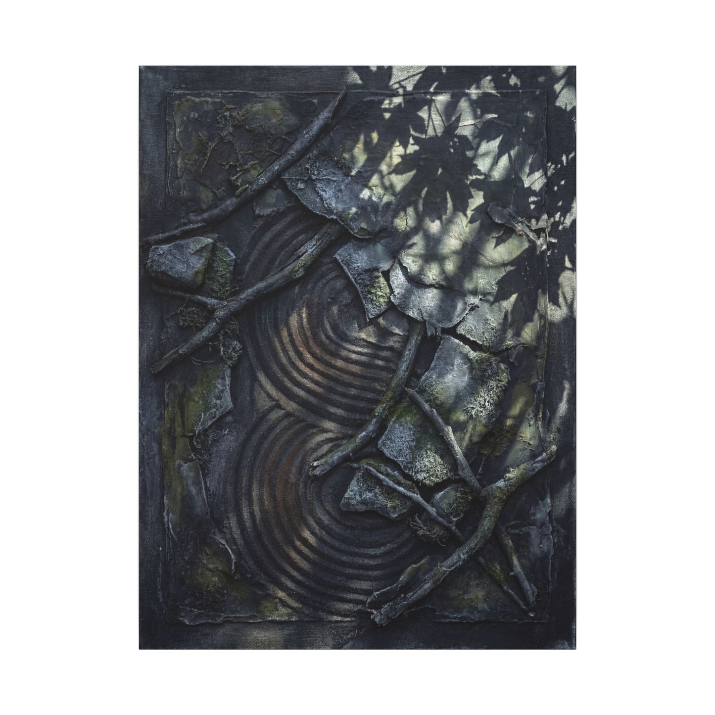 Rock Garden Canvas Art | Winter Dark Japandi Dark Texture Art