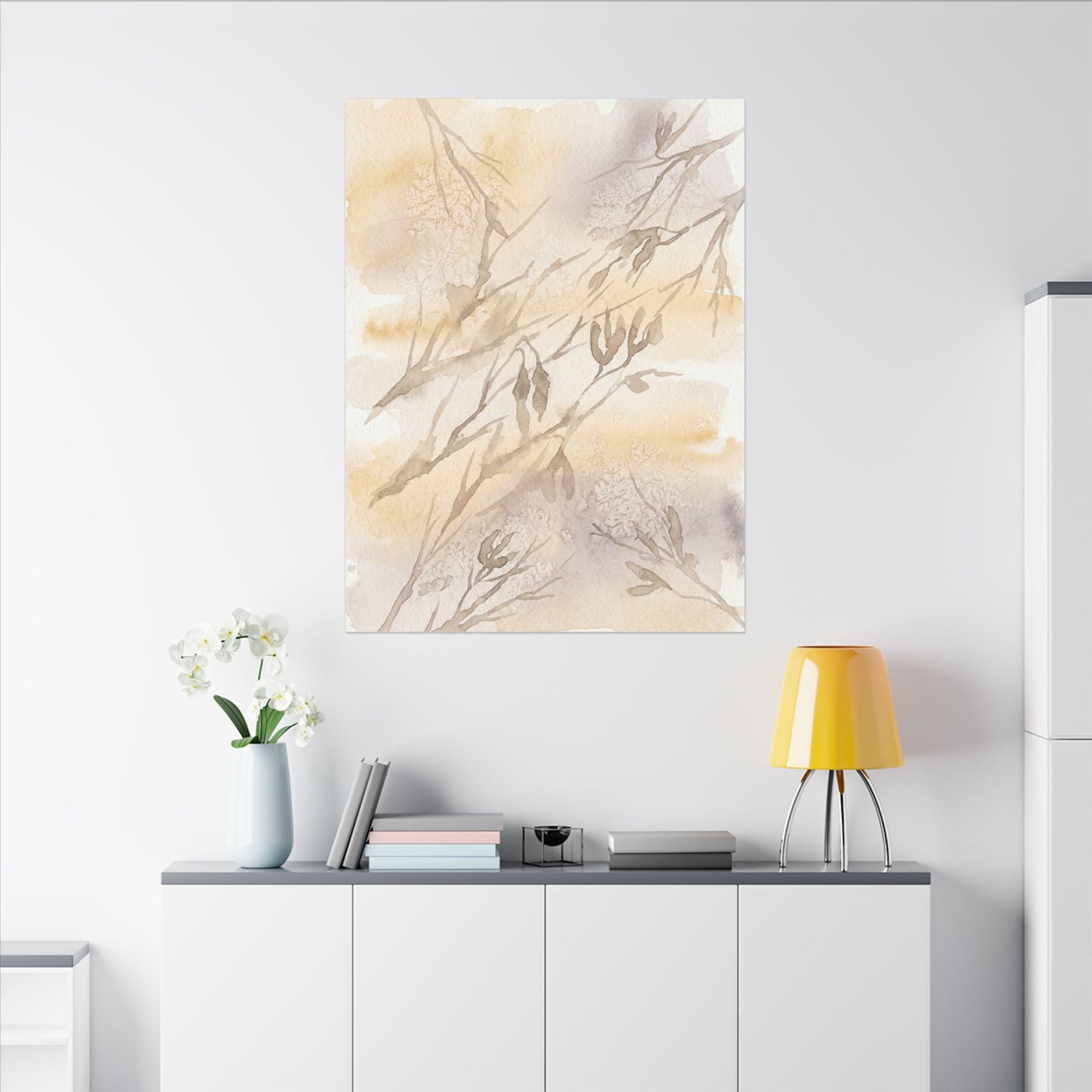 Shadow Play Winter Canvas Art | Japandi Warm Design