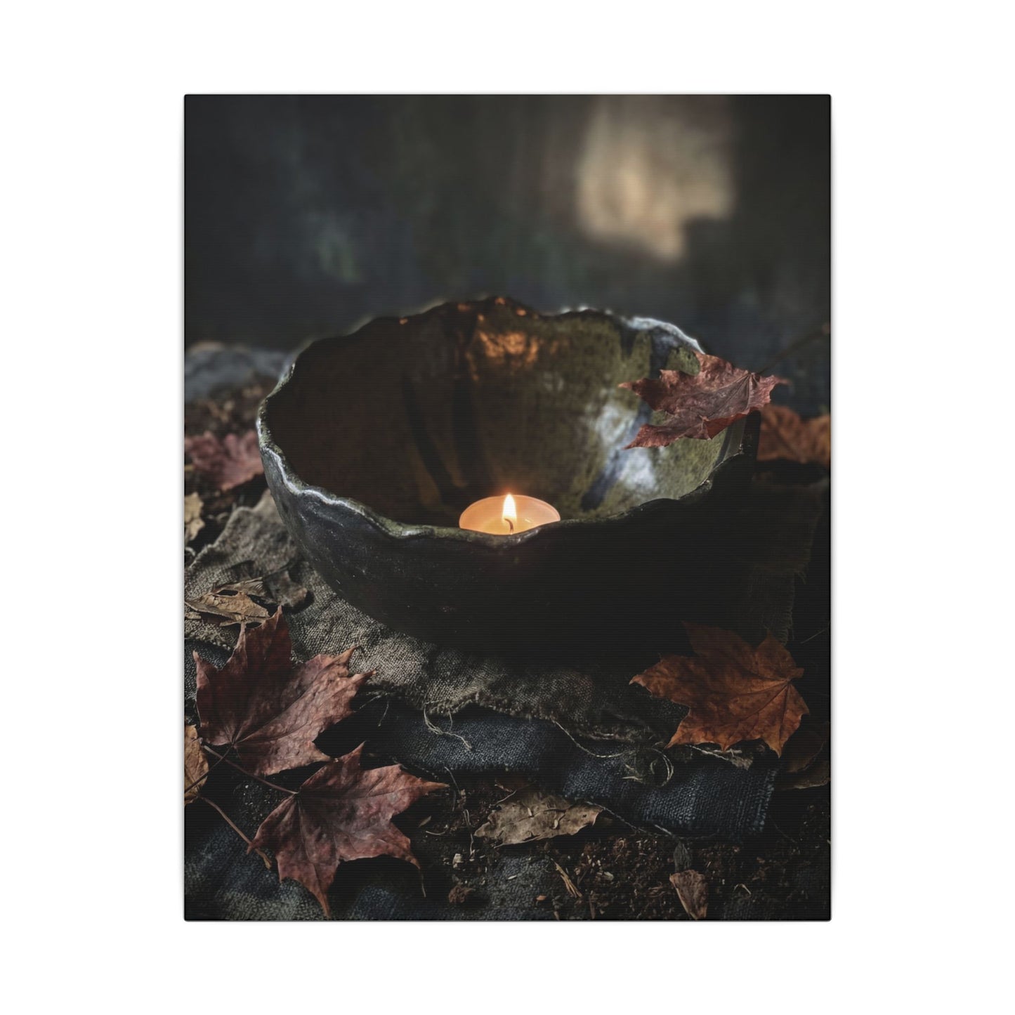 Candlelight Ceramic Bowl Canvas Art - Dark Japandi Kanso