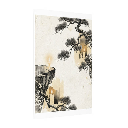 Japandi Pine Tree in Candlelight | Japanese Pattern Canvas Art