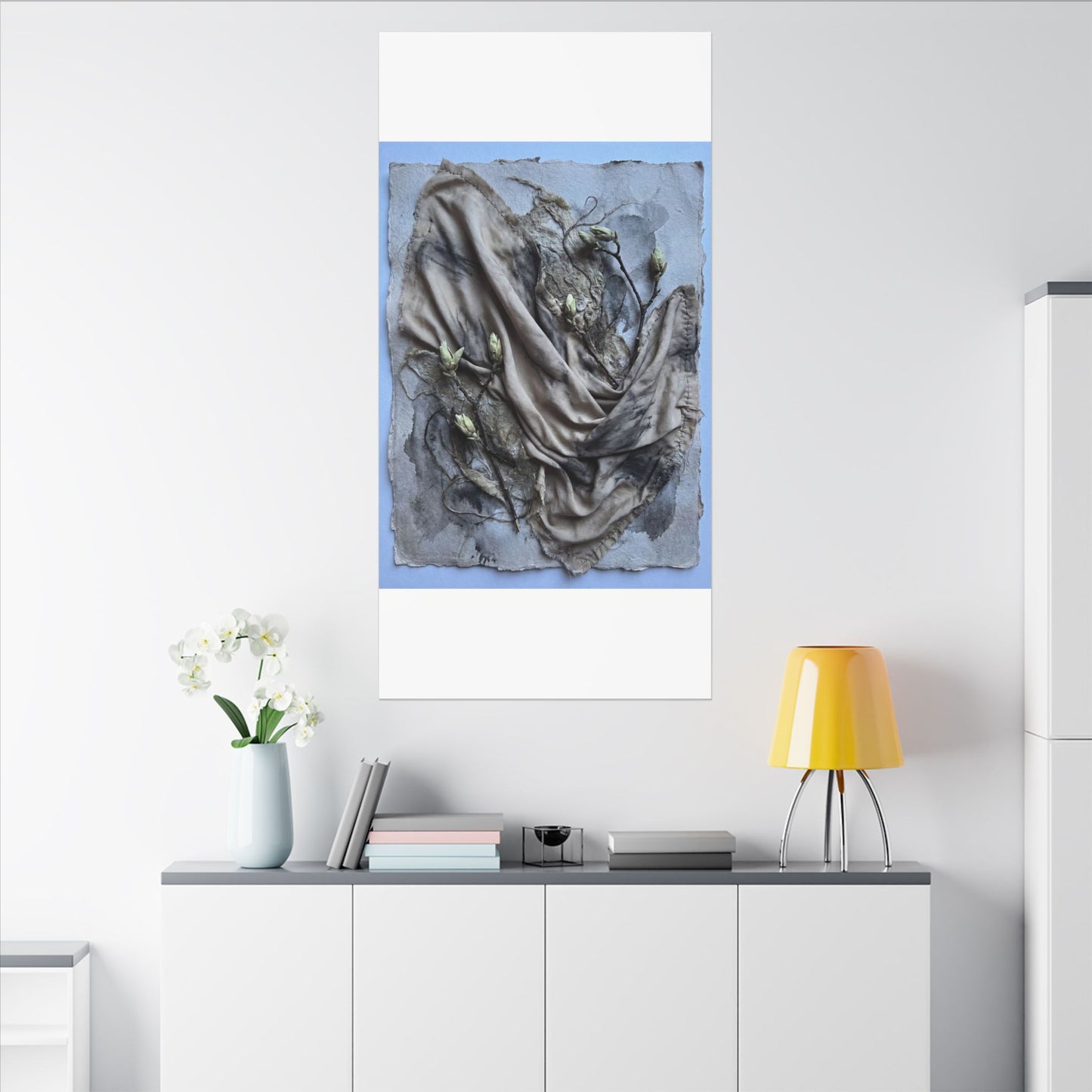 Japandi Silk Drape in Moonlight | Texture Canvas Art