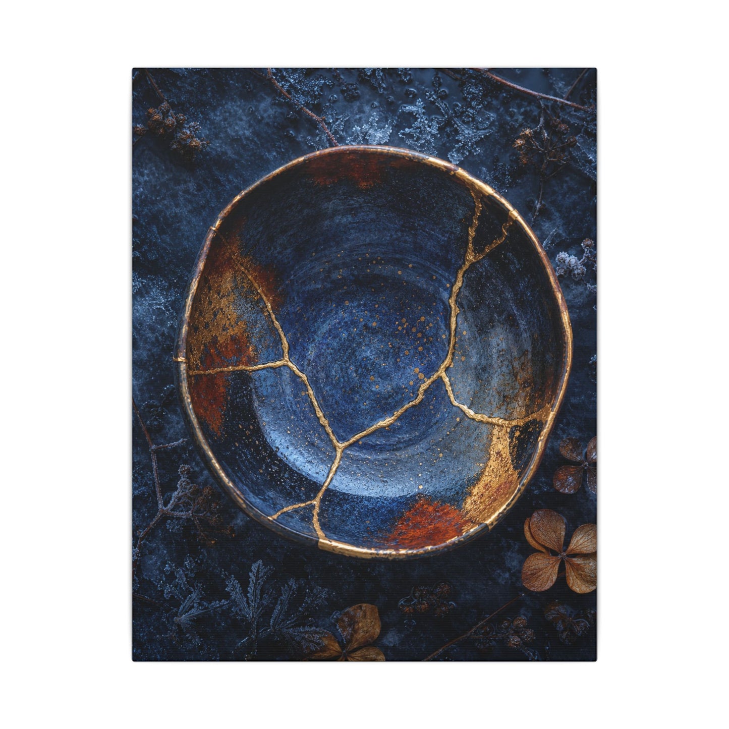 Kintsugi Ceramic Bowl in Moonlight | Crackle Gold Canvas Art