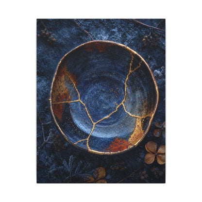 Kintsugi Ceramic Bowl in Moonlight | Crackle Gold Canvas Art