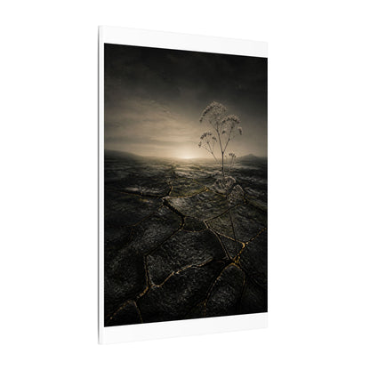 Dawn Cracked Earth Canvas Art - Dark Japandi Mono No Aware