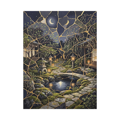 Kintsugi Moonlit Garden in Candlelight | Gold Vein Canvas Art