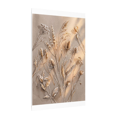 Japandi Dried Flowers in Golden Hour | Watercolor Canvas Art