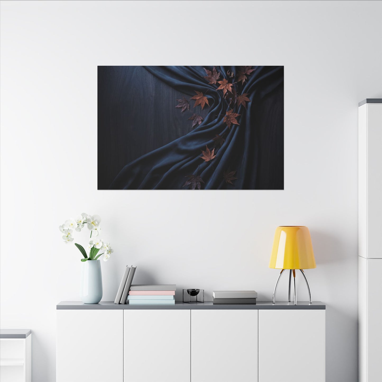 Silk Drape Autumn Canvas Art | Dark Japandi Sophisticated Design