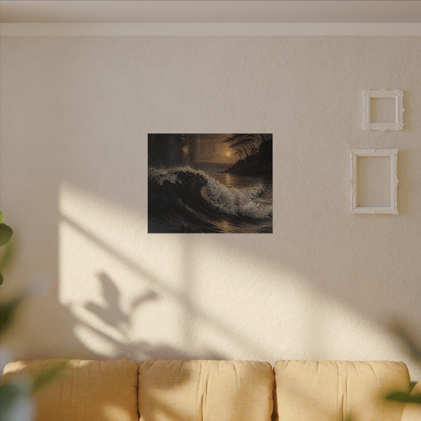 Ocean Wave Dark Texture Canvas Art | Bold Dark Japandi Art