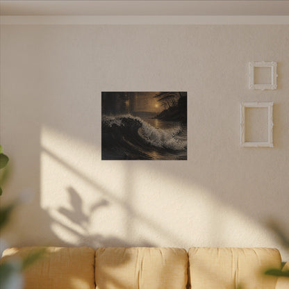 Ocean Wave Dark Texture Canvas Art | Bold Dark Japandi Art