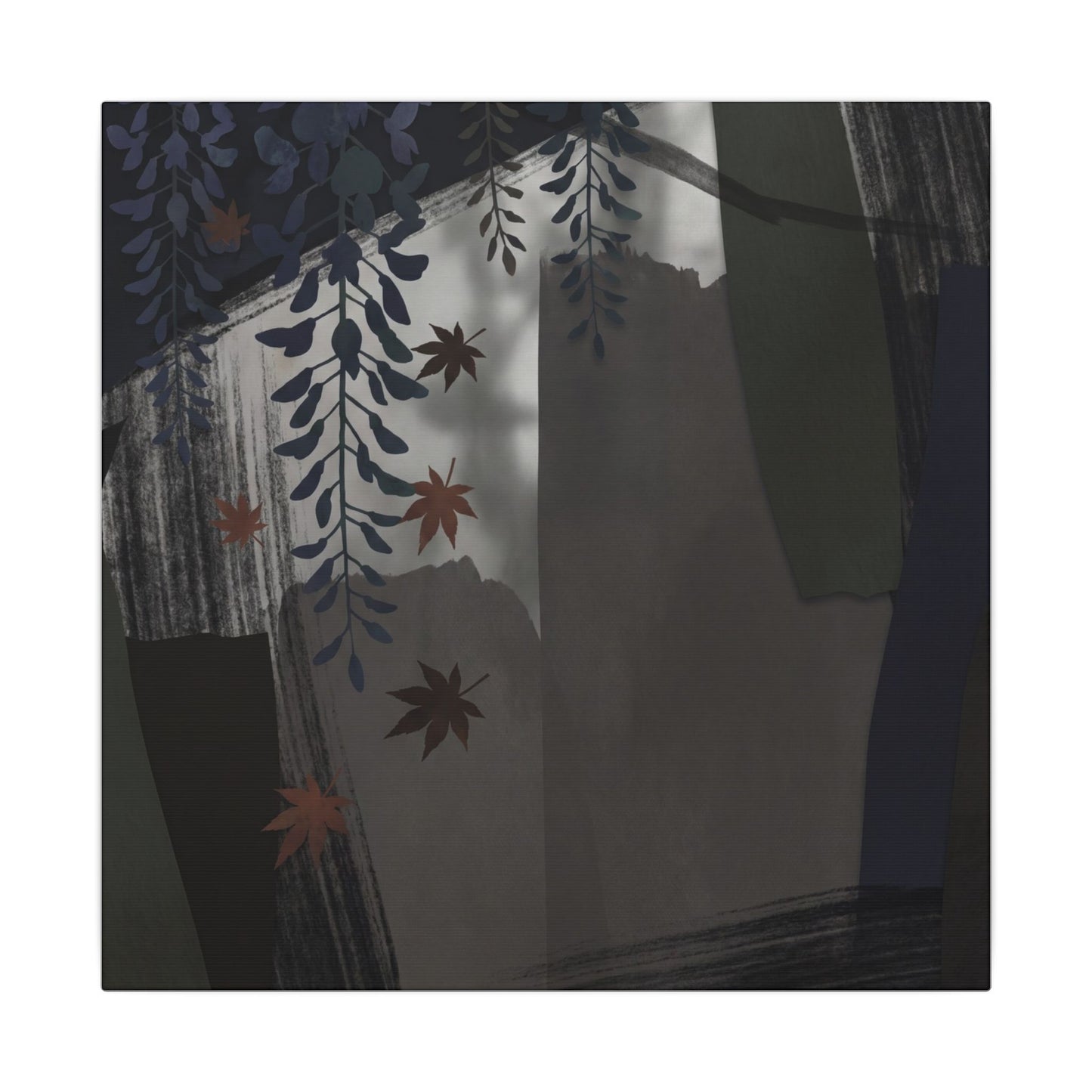 Wisteria Autumn Canvas Art | Dark Japandi Moody Design