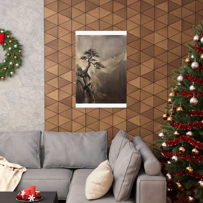Golden Hour Pine Tree Wall Art Print - Dark Japandi Ma