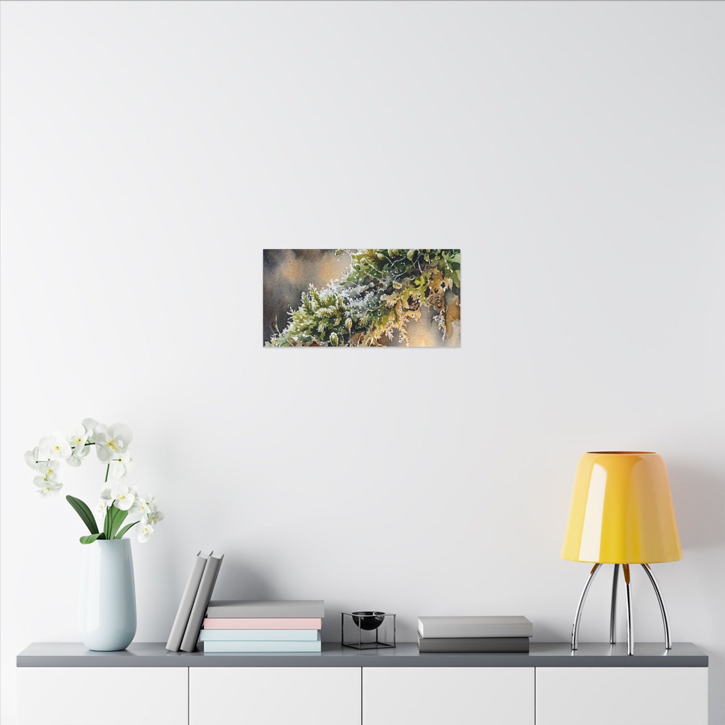 Winter Moss Close Up Watercolor Canvas Art | Neutral Decor