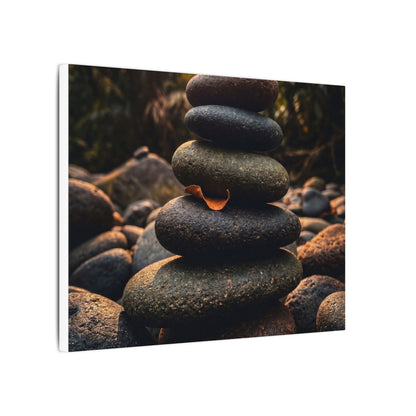 Dark Japandi River Stones in Golden Hour | Moody Minimal Canvas Art