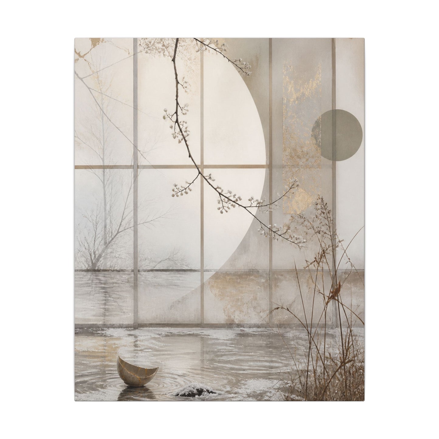 Winter Shoji Screen Japanese Pattern Canvas Art | Elegant Decor