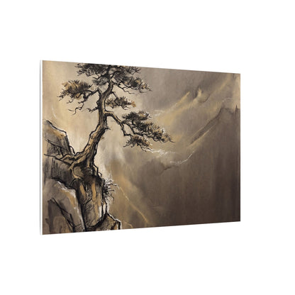 Pine Tree Charcoal Ink Canvas Art | Luxurious Dark Japandi Art