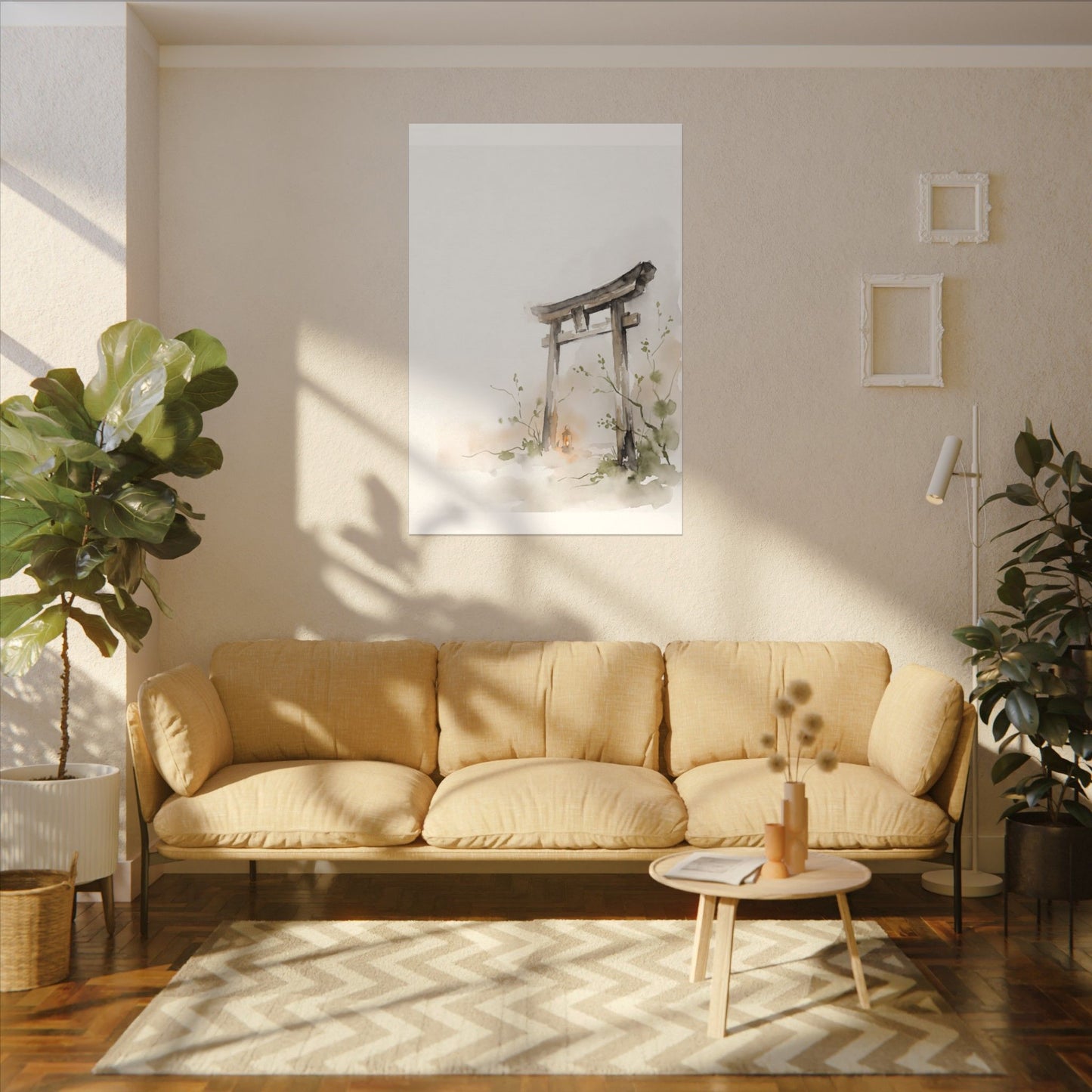 Fukinsei Torii Gate Canvas Art - Japandi Watercolor