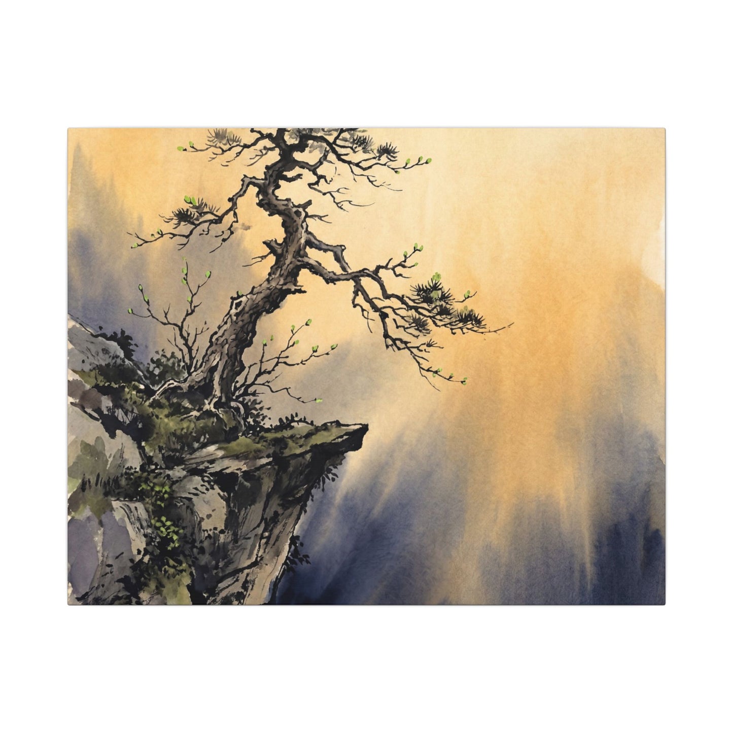 Zen Pine Tree in Golden Hour | Sumi E Canvas Art Art Print