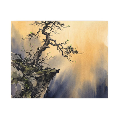 Zen Pine Tree in Golden Hour | Sumi E Canvas Art Art Print