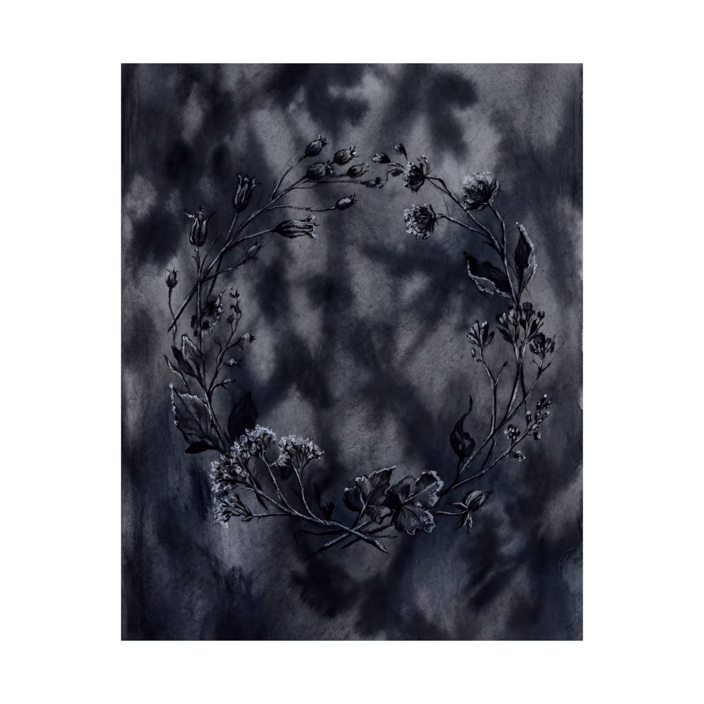 Dried Flowers Shadow Zen Wall Art Print | Bold Dark Japandi Art