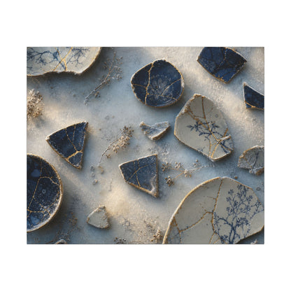 Broken Pottery Canvas Art | Winter Kintsugi Gold Vein Art