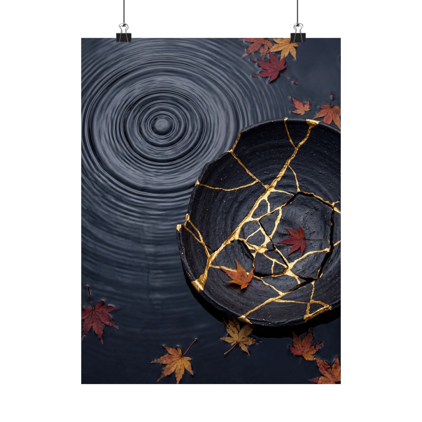 Kintsugi Water Ripple in Overcast | Gold Repair Wall Art Print