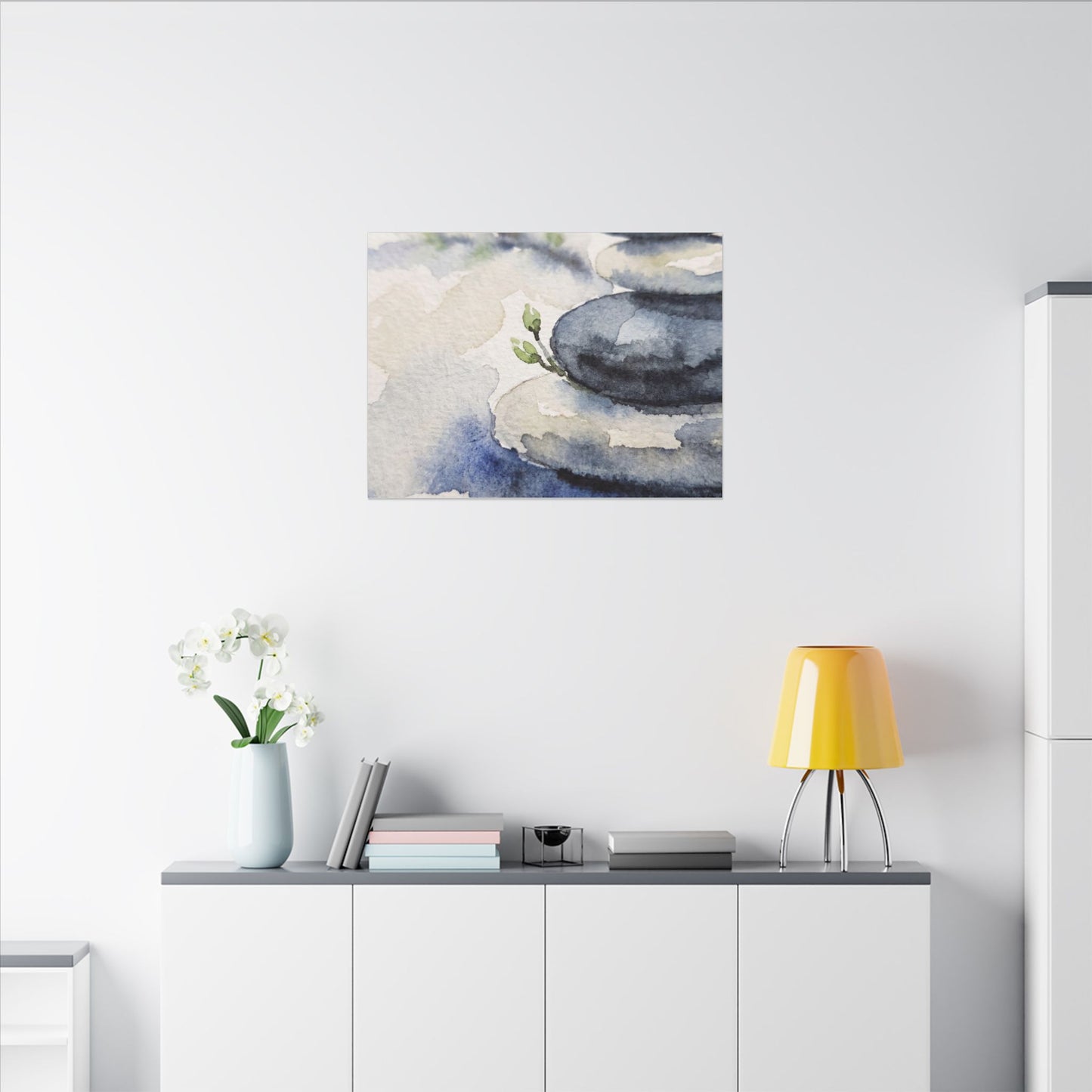 River Stones Watercolor Canvas Art | Cozy Japandi Art