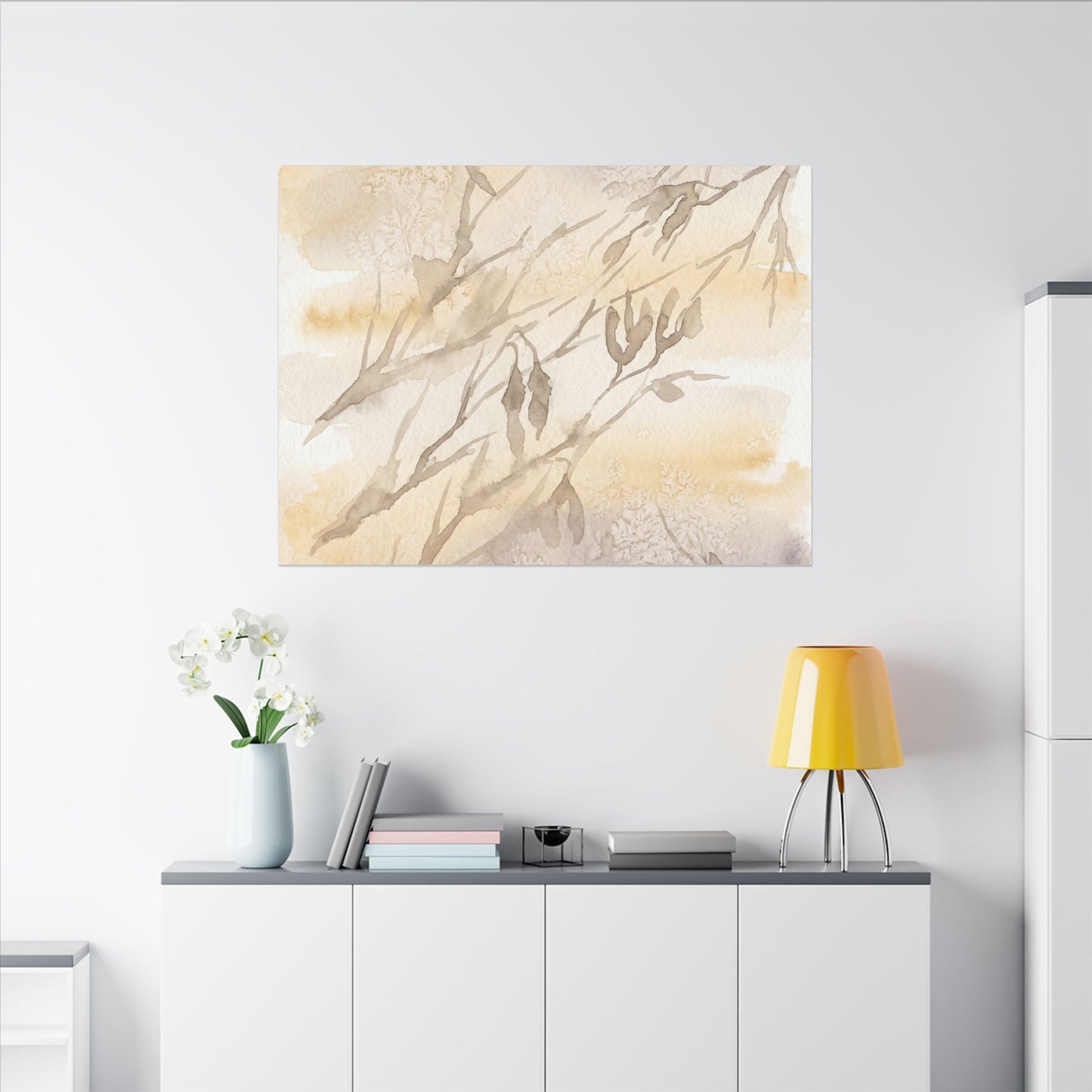 Shadow Play Winter Canvas Art | Japandi Warm Design