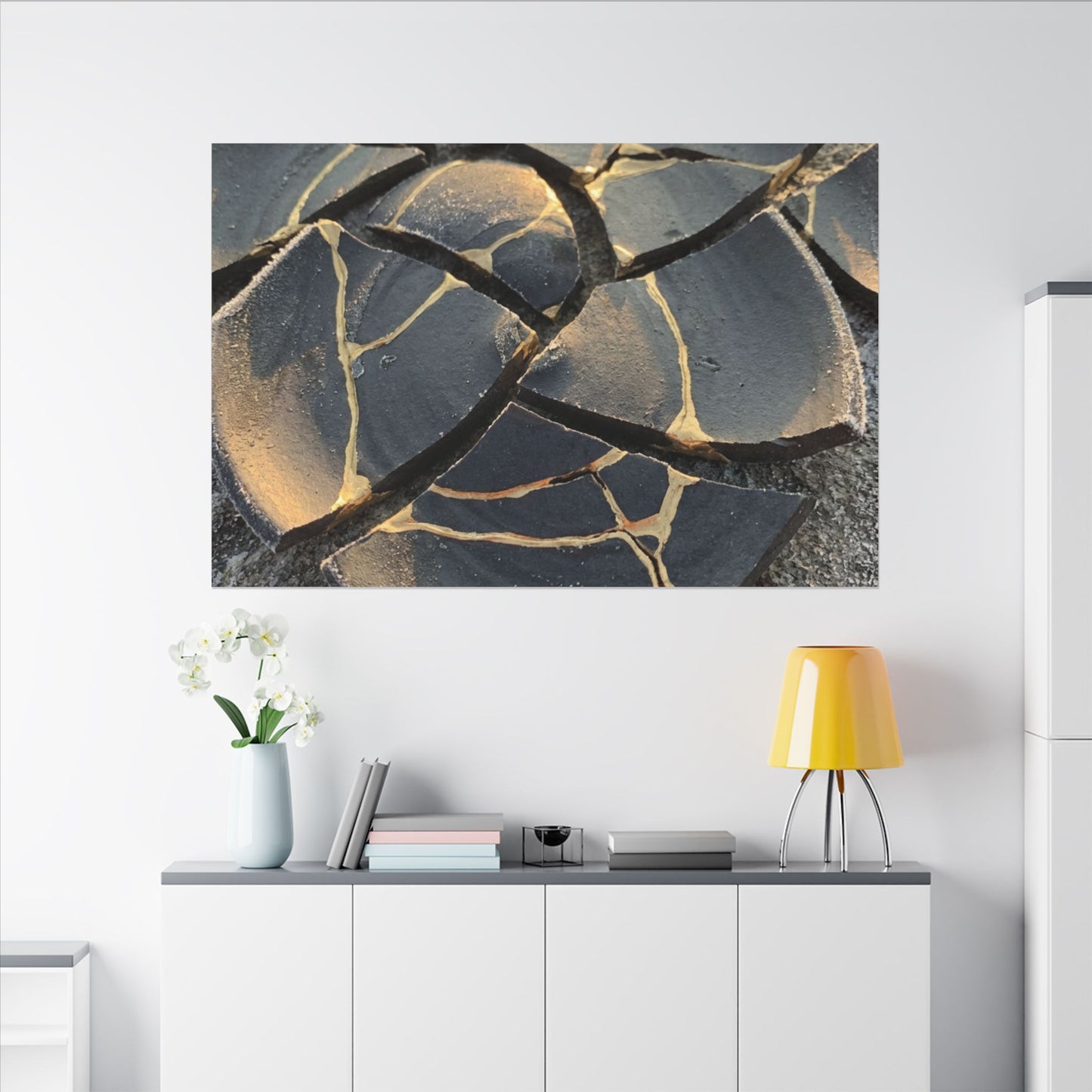 Broken Pottery Winter Canvas Art | Kintsugi Resilient Design