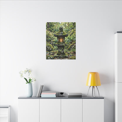 Neutral Stone Lantern Canvas Art - Japanese Pattern Japandi