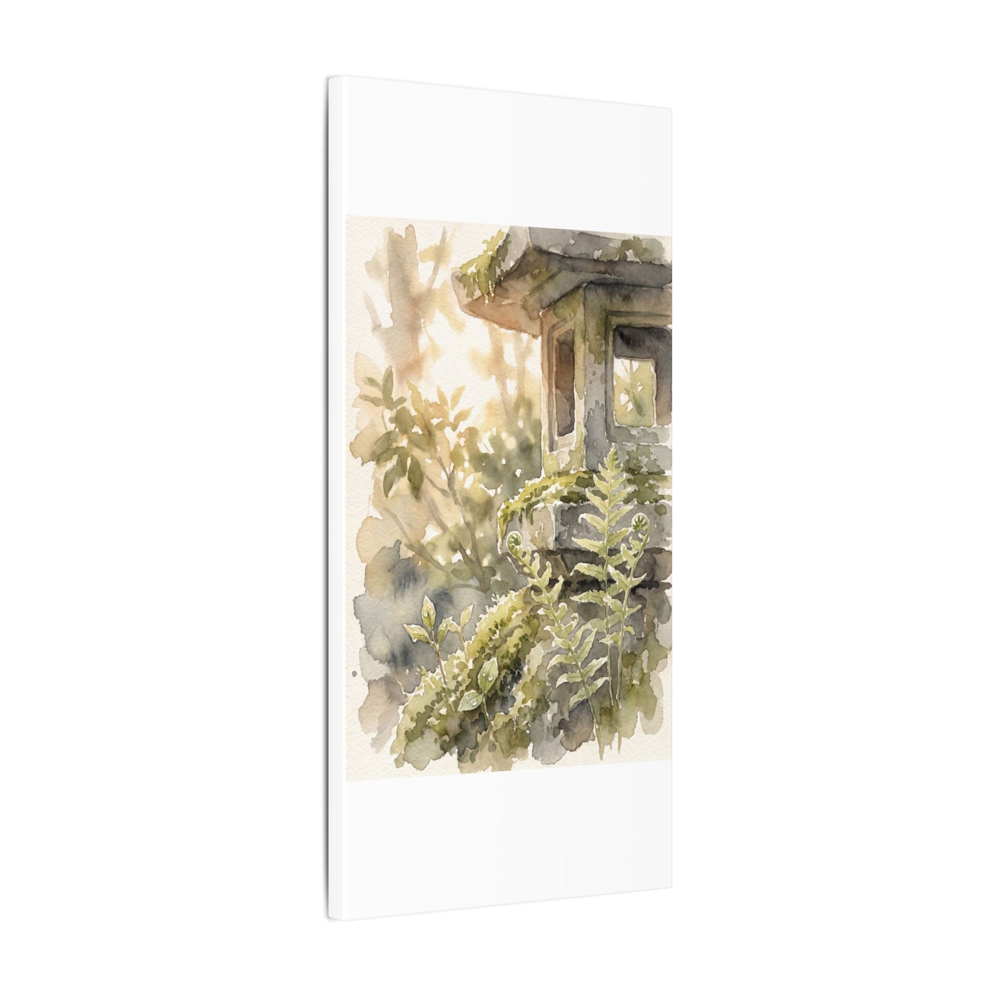 Earthy Stone Lantern Canvas Art - Watercolor Japandi
