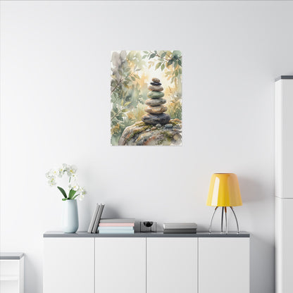 Golden Hour River Stones Canvas Art - Japandi Mono No Aware