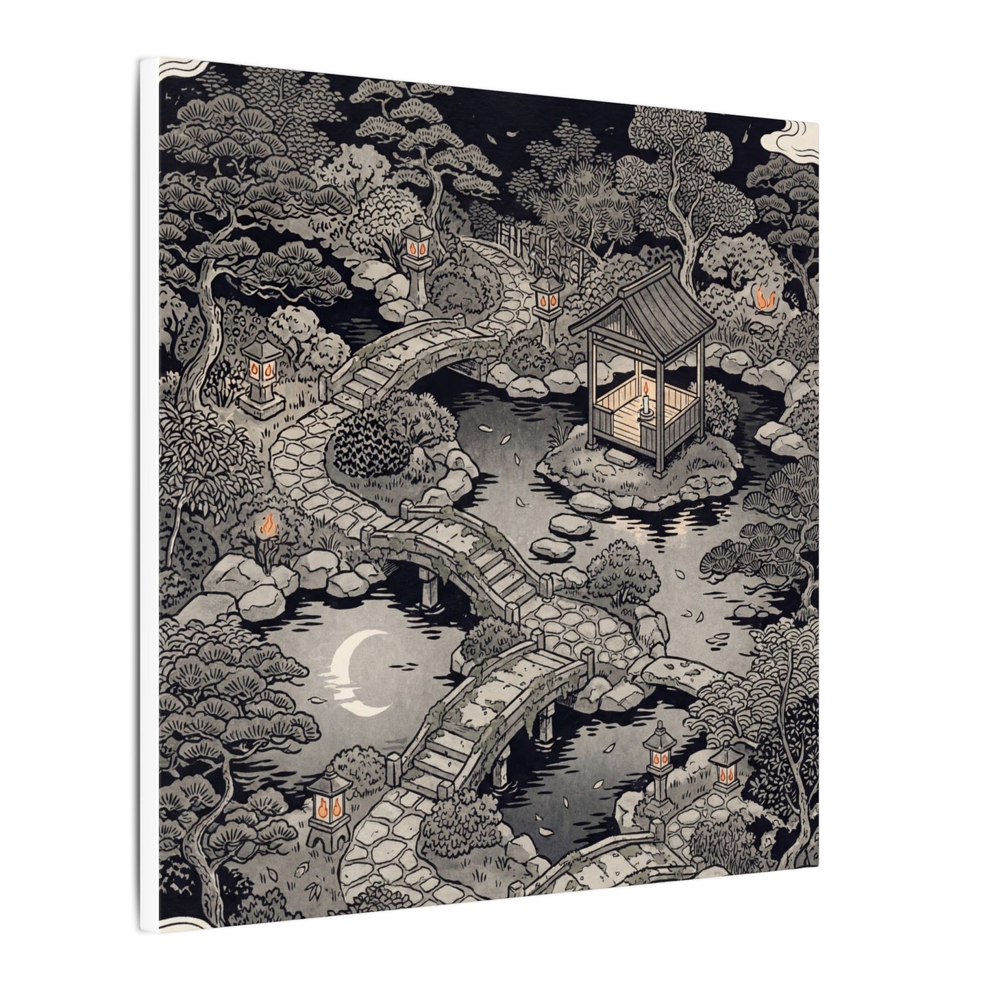 Moonlit Garden Ukiyo E Inspired Canvas Art | Serene Zen Art
