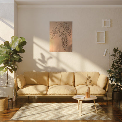 Japandi Wisteria in Candlelight | Minimal Line Canvas Art