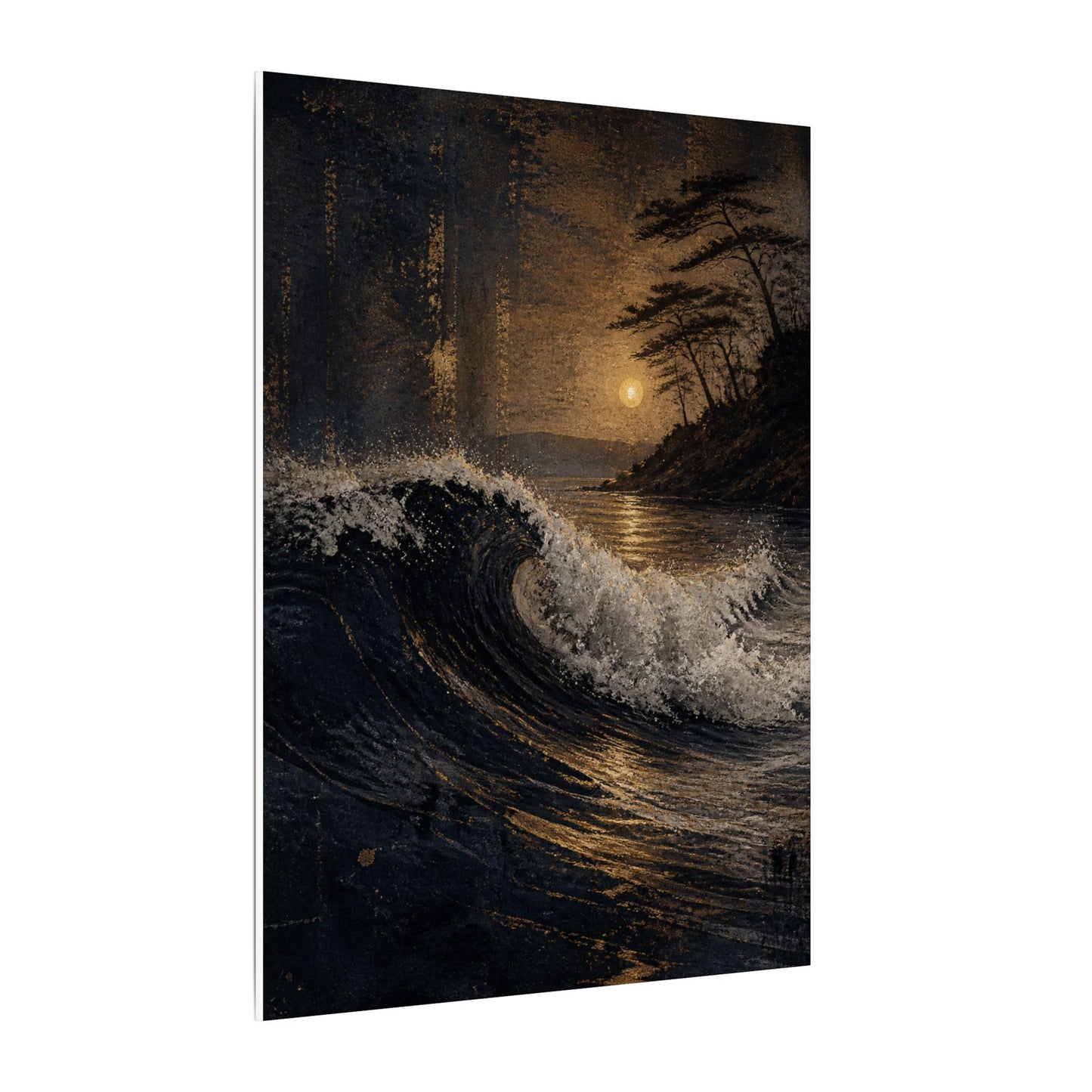 Ocean Wave Dark Texture Canvas Art | Bold Dark Japandi Art