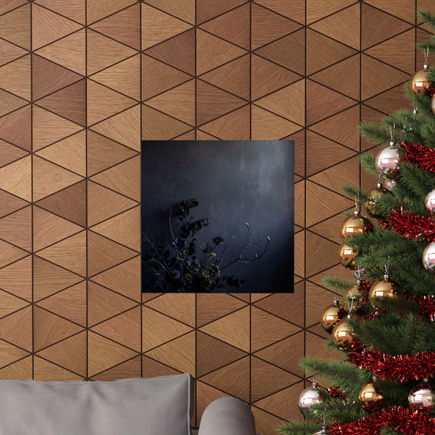 Dark Japandi Dried Flowers in Dawn | Shadow Zen Wall Art Print