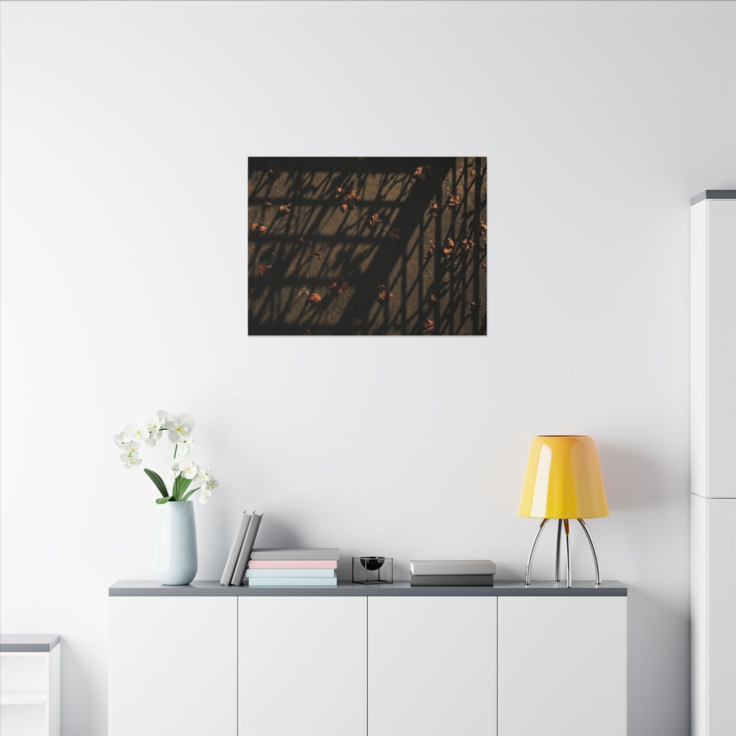 Dark Japandi Shadow Play in Golden Hour | Moody Minimal Canvas Art