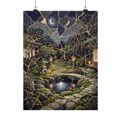 Spring Moonlit Garden Gold Vein Wall Art Print | Artful Decor