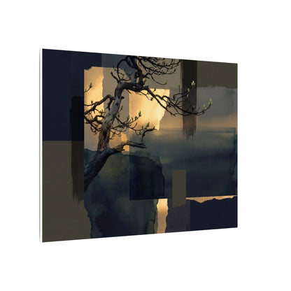 Golden Hour Pine Tree Canvas Art - Dark Japandi Kanso