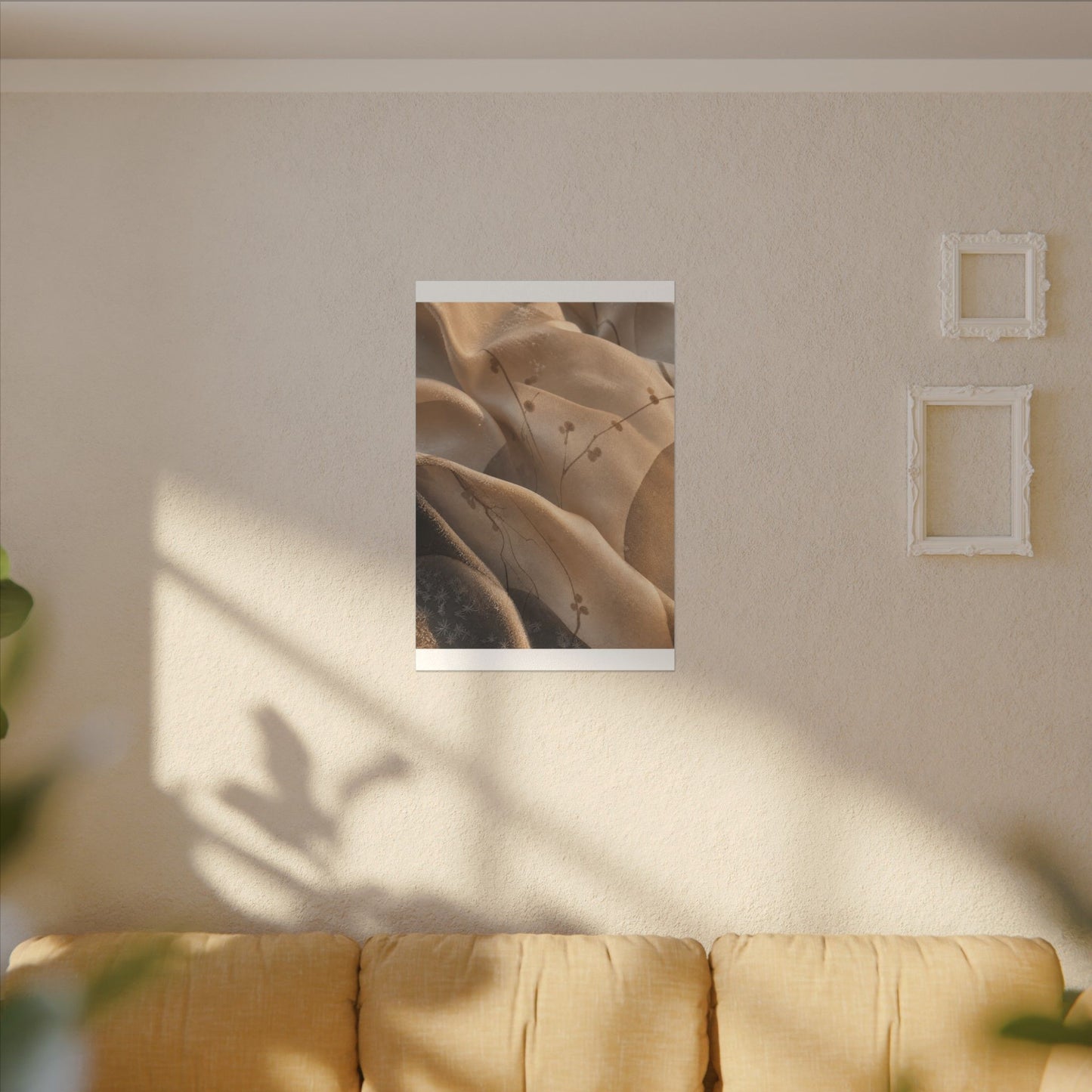 Japandi Silk Drape in Golden Hour | Japanese Pattern Canvas Art