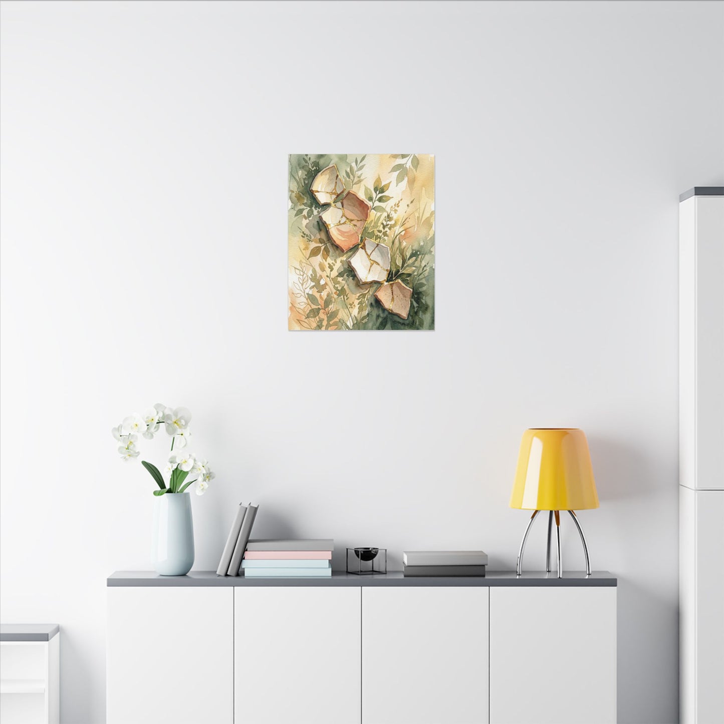 Japandi Broken Pottery in Golden Hour | Watercolor Canvas Art