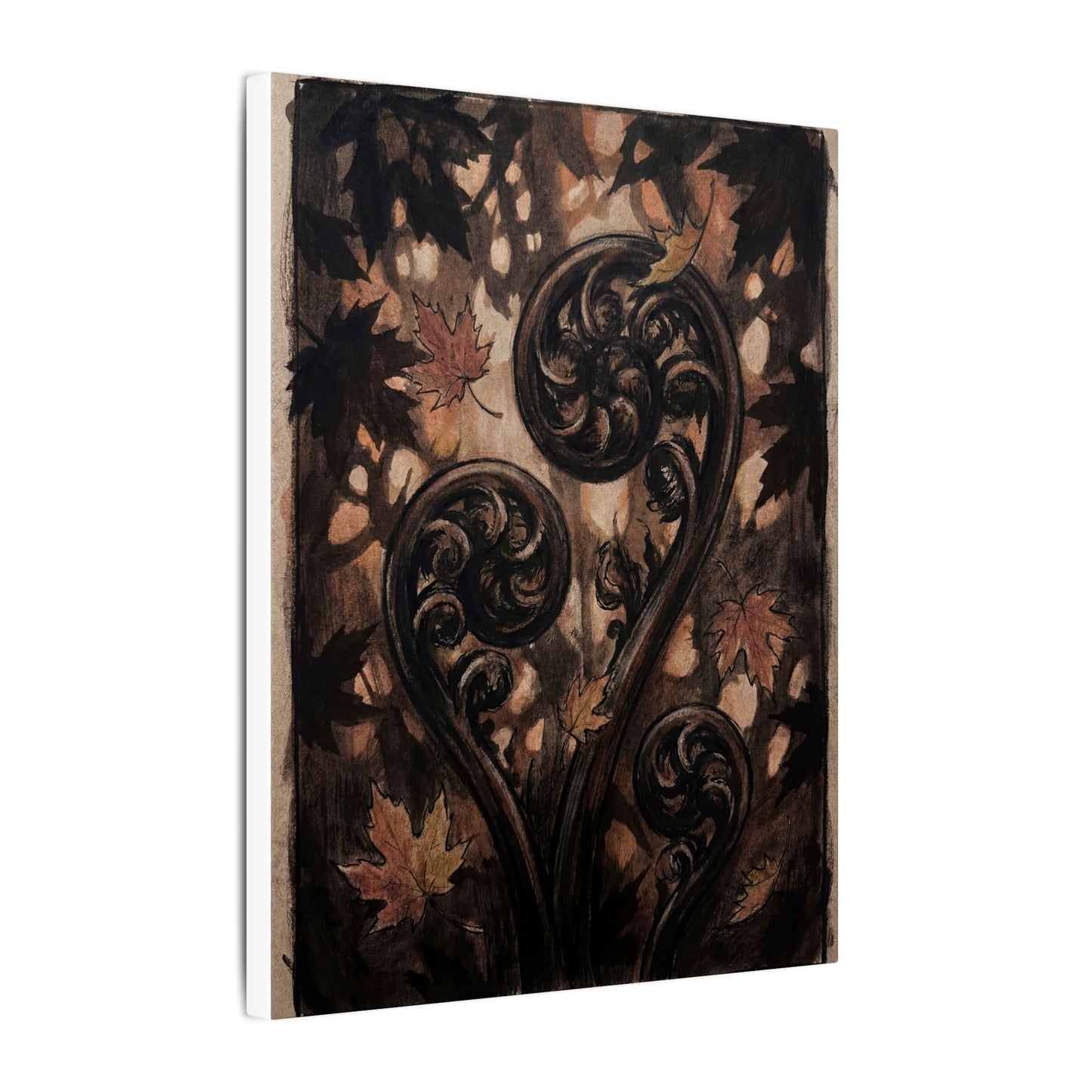 Mono No Aware Fern Unfurling Canvas Art - Dark Japandi Charcoal Ink