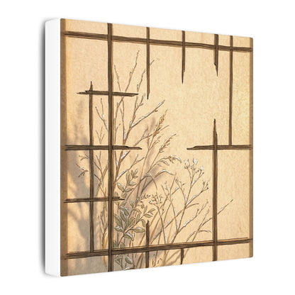 Shoji Screen Canvas Art | Winter Japandi Minimal Line Art