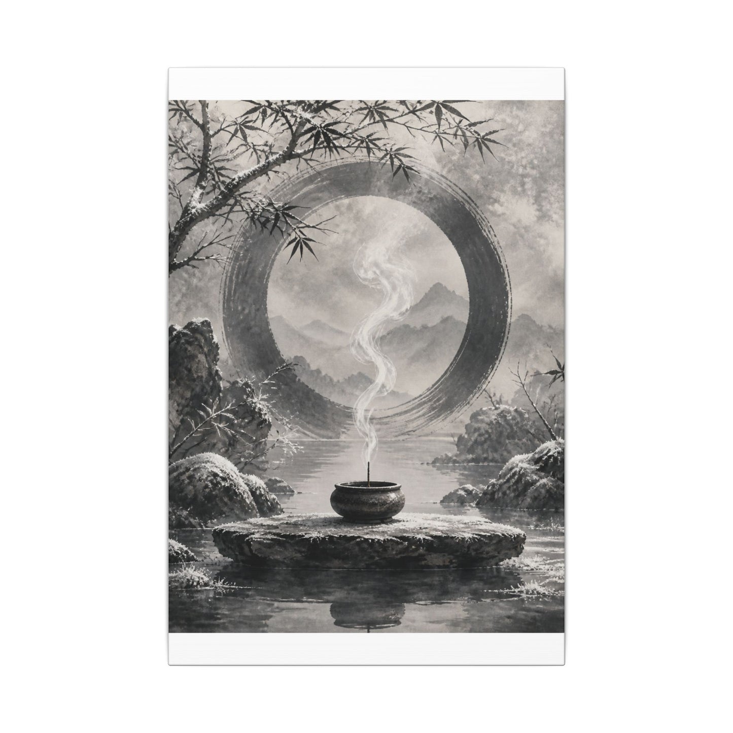 Incense Smoke Canvas Art | Winter Zen Sumi E Art