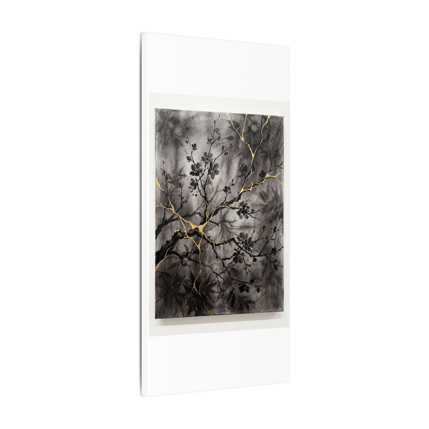 Kanso Cherry Blossom Canvas Art - Kintsugi Crackle Gold