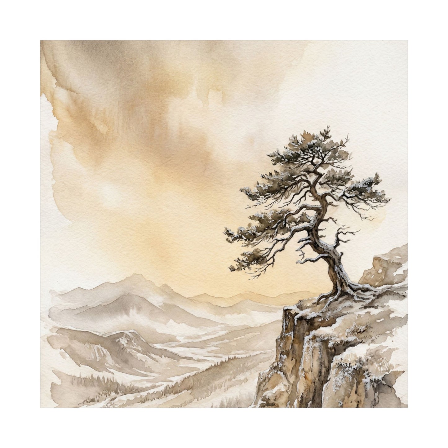 Ma Pine Tree Wall Art Print - Japandi Watercolor
