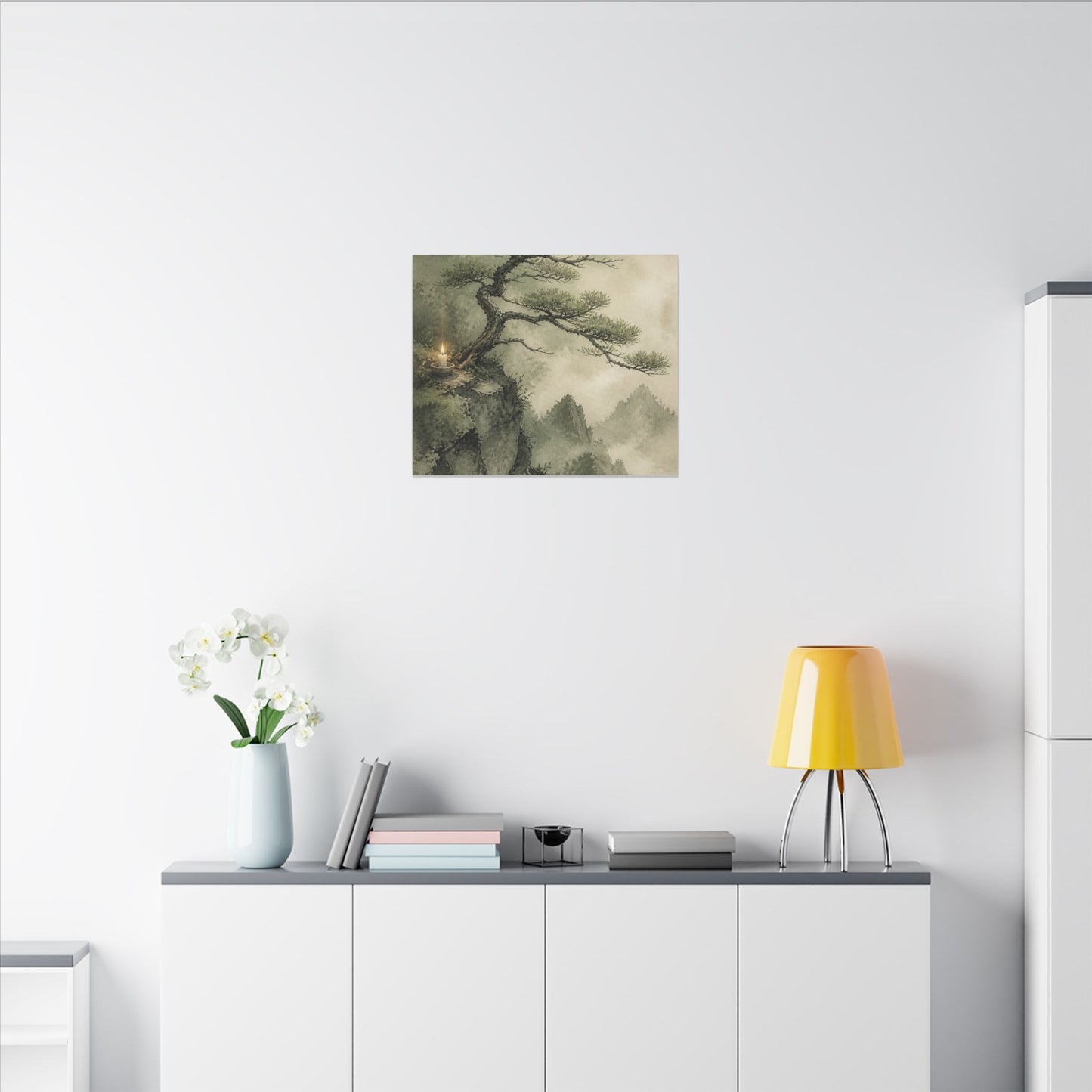 Candlelight Pine Tree Canvas Art - Japandi Kanso