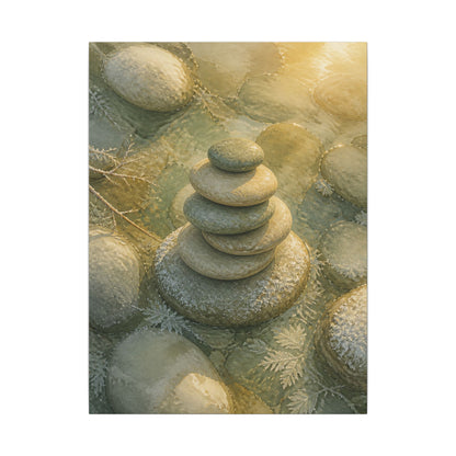 River Stones Watercolor Canvas Art | Elegant Japandi Art